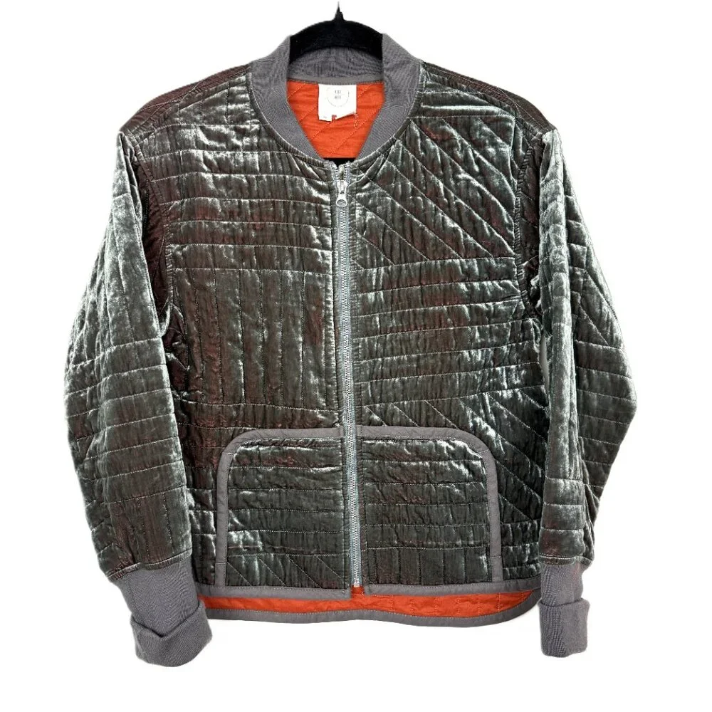 Anthropologie Hei Hei Velvet Relaxed Quilted Jacket Grey XS - Picture 3 of 10